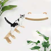 Wall-Mounted Cat Hammock with Climbing Ladder Made of Natural Wood