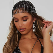 Black Rhinestone Fishnet Headband Y2K Party Decor Veil Cap for Women