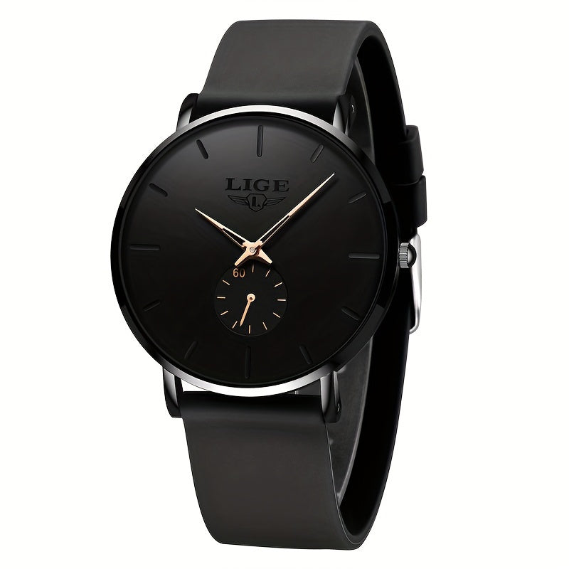 Women's Black Quartz Watch with Silicone Band and Water Resistance