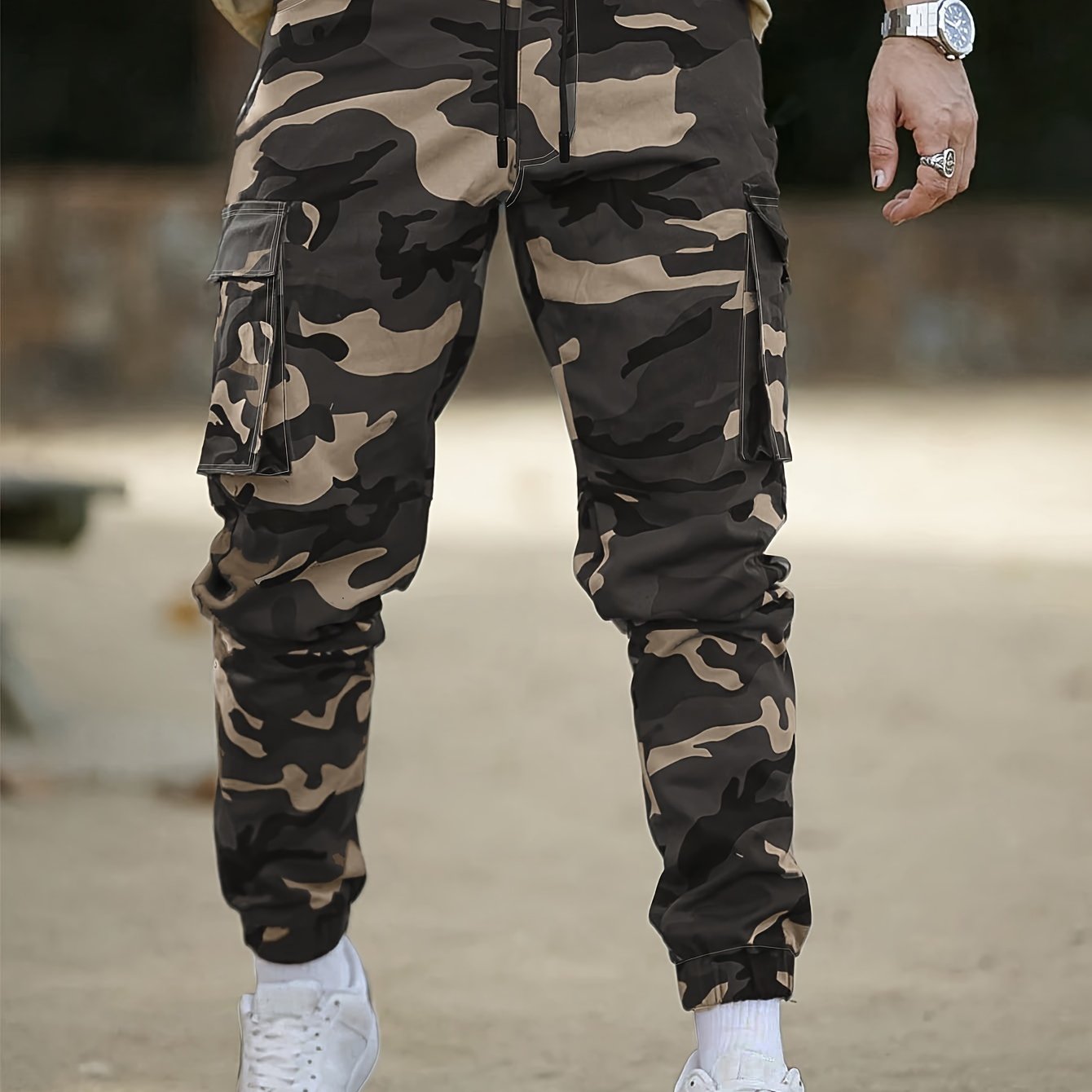 Men's Camouflage Cargo Pants with Flap Pockets Loose Fit Cotton Streetwear Outdoor