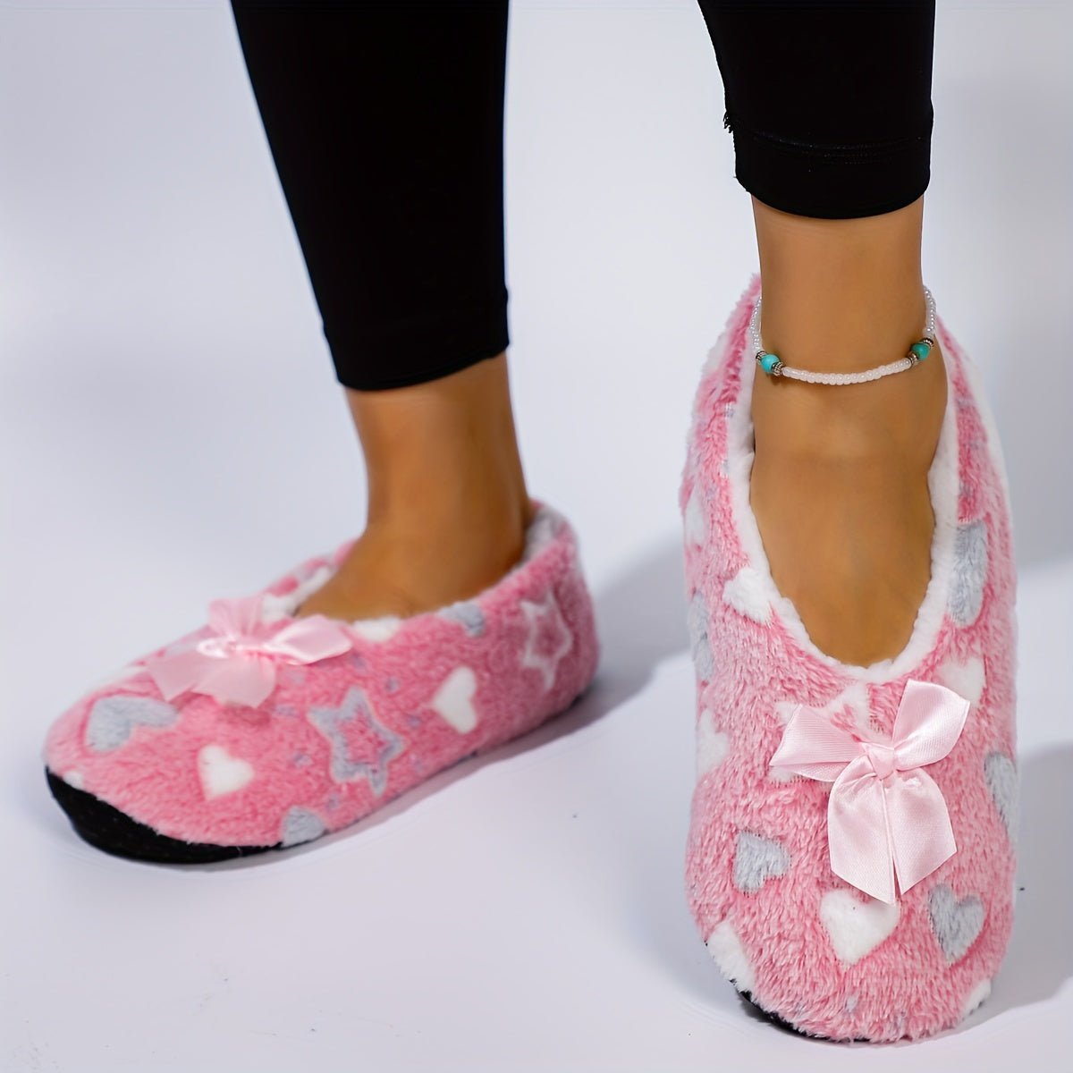 Ayollar uchun paxta ichki chanoq poyabzallari, yurak va yulduz naqshlari bilan, kundalik kiyish uchun qulay, kirib chiqadigan, issiq ichki qavatli poyabzal