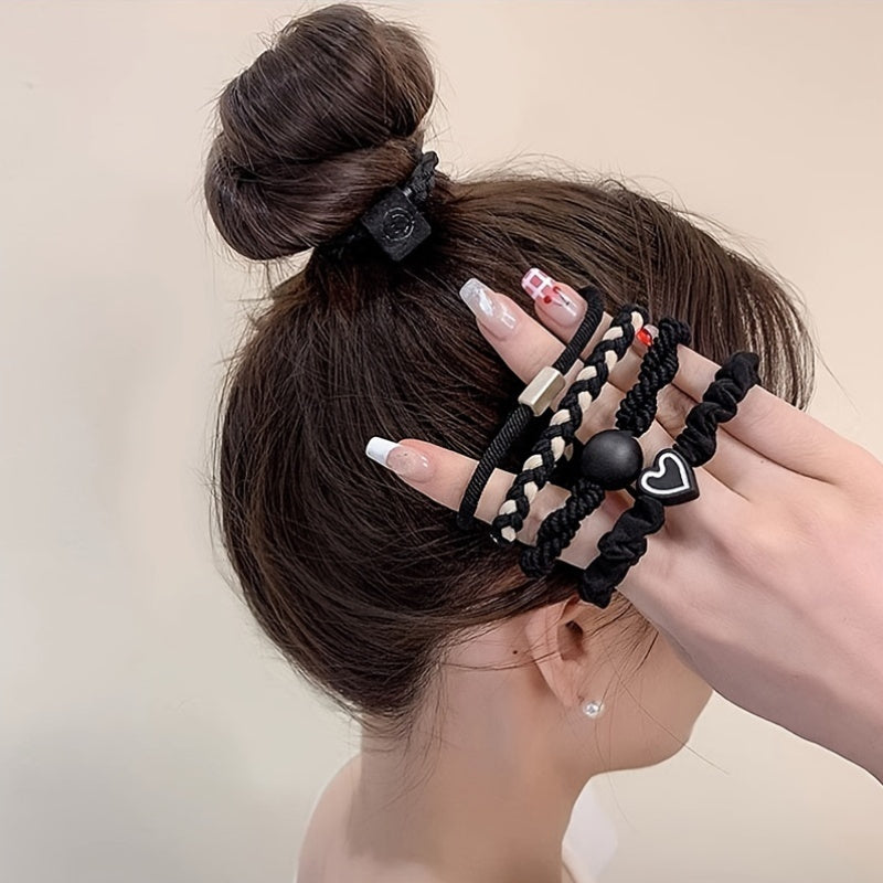 10 Fabric Hair Ties for Women with Charm Accents Set for Ponytails and Gift