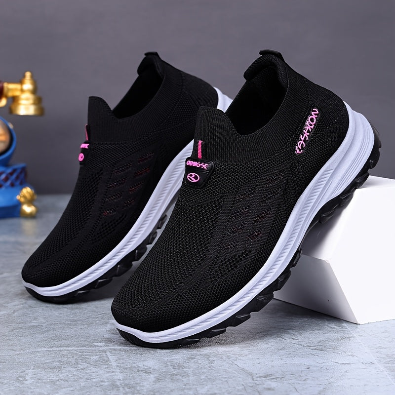 Women's Slip-On Sneakers Breathable Mesh Casual Shoes Maroon White