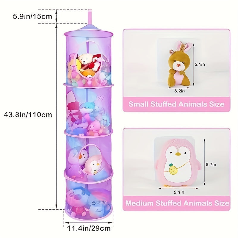 Gradient Polyester Hanging Toy Organizer 3-Tier Plush Storage Net for Stuffed Animals