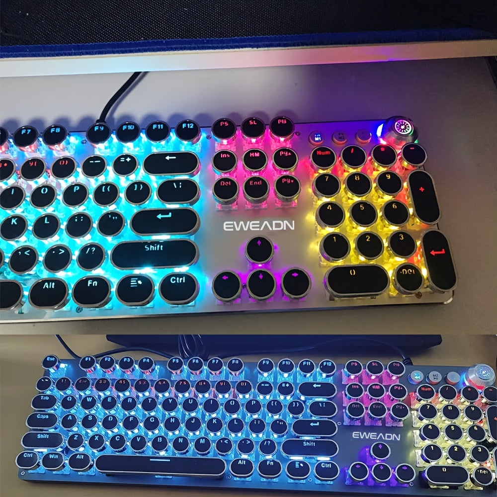 Full Size Mechanical Gaming Keyboard 104 Keys Metal Panel Backlit USB Wired with Multimedia Knob Black Switches