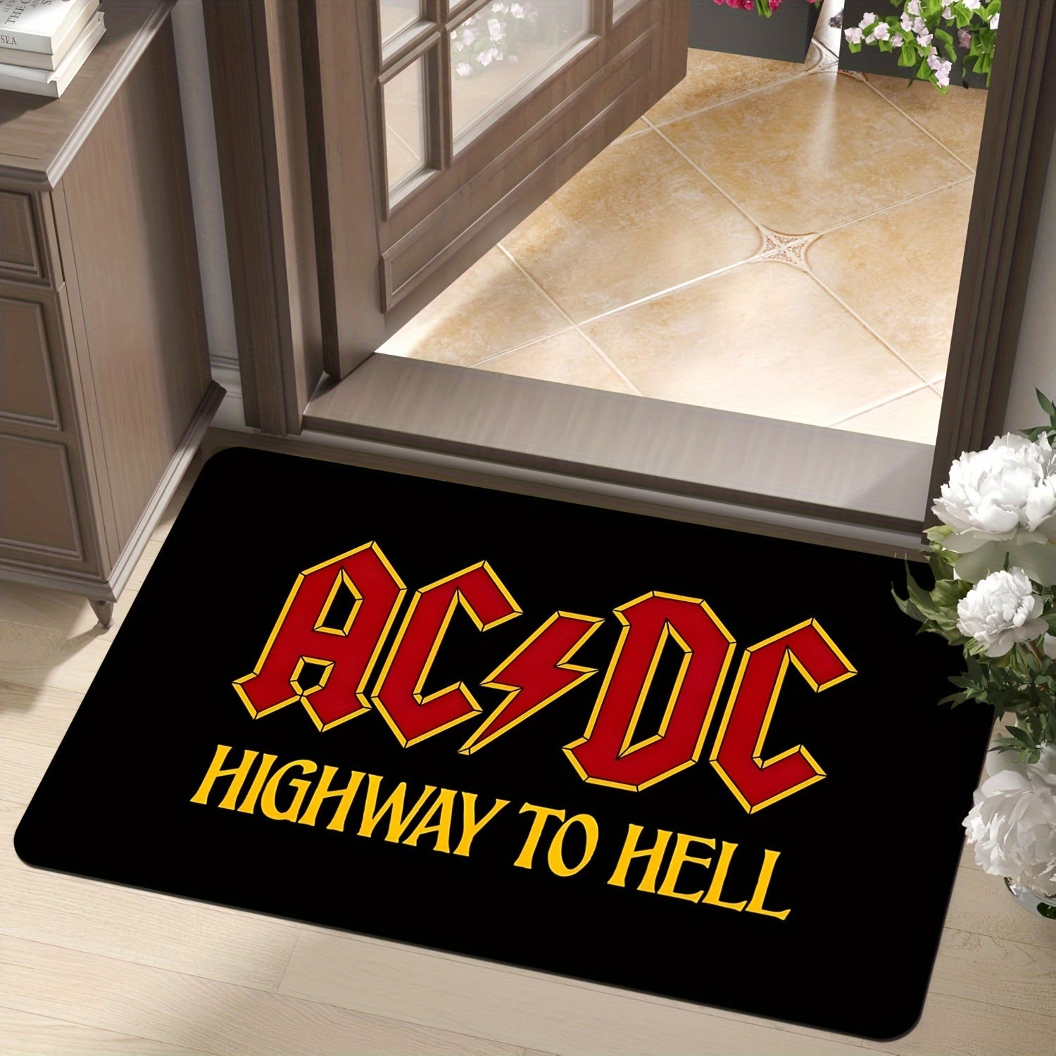 Коврик у входа Highway to Hell, нескользящий, из полиэстера, разные размеры, для использования внутри и снаружи