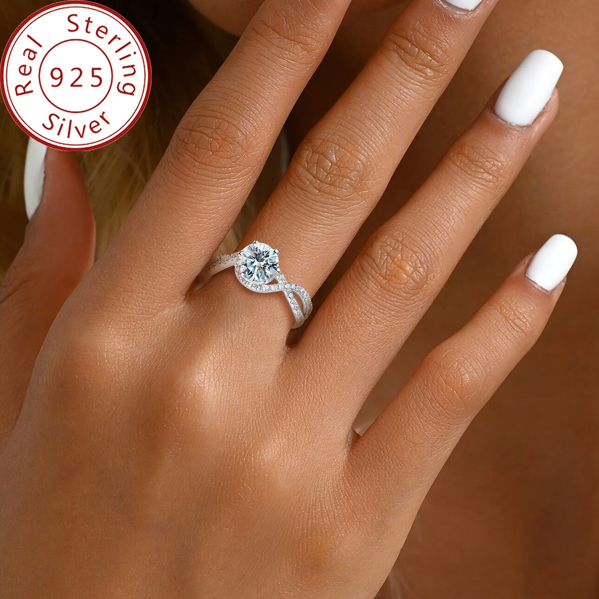 Anillo de moissanita de 1 quilate en plata de ley, joyería de compromiso para propuesta de boda