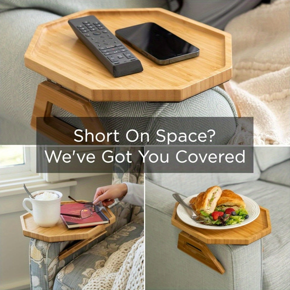 Black Folding TV Tray Table for Couch Armrest Snack Organizer 24x10cm