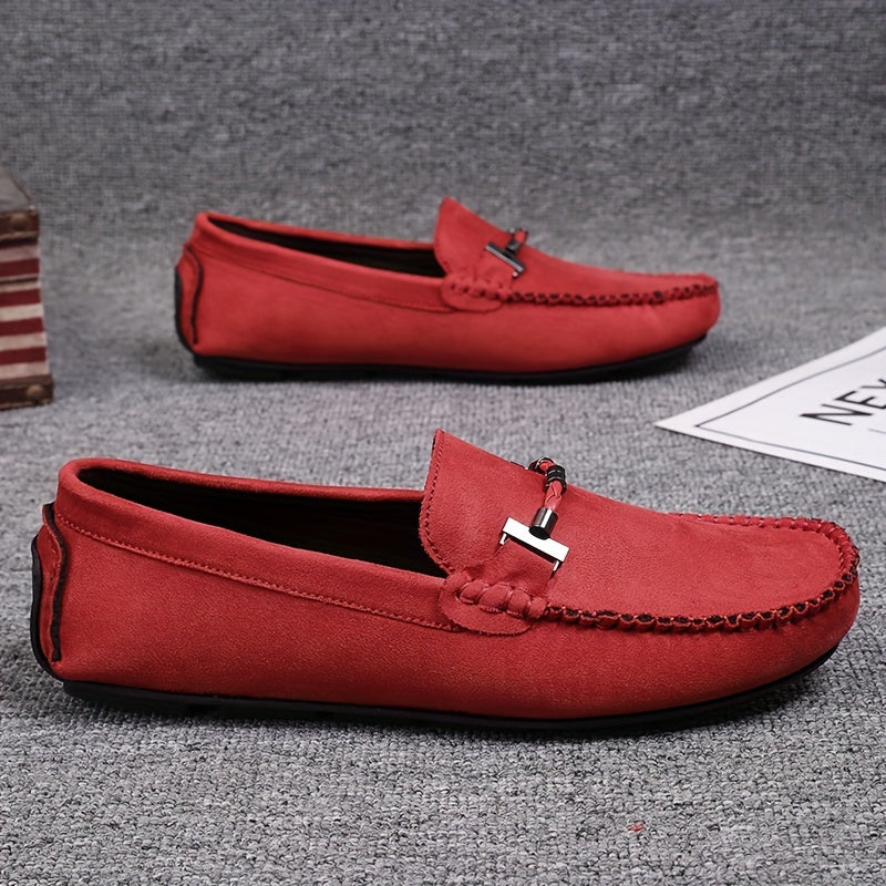 Men's Leather Loafers with Metal Accent Casual Slip-On Shoes for Street Wear
