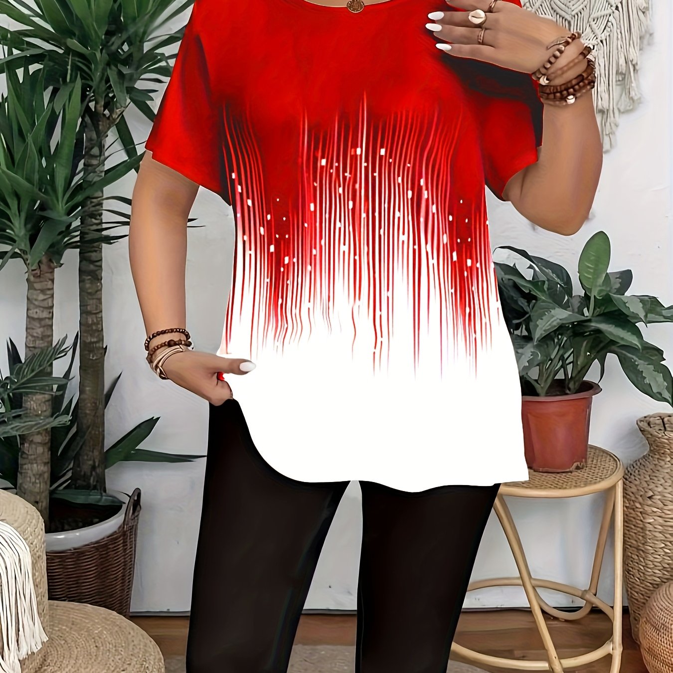 Plus Size Floral Print Crew Neck T-Shirt for Women Soft Stretch Casual