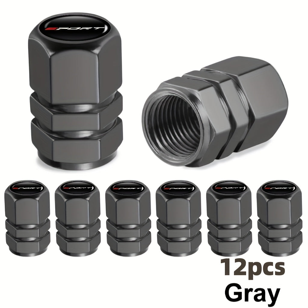 Aluminum Valve Caps Set for Cars and Motorcycles, Sport Pattern, 4/8/12 Pieces