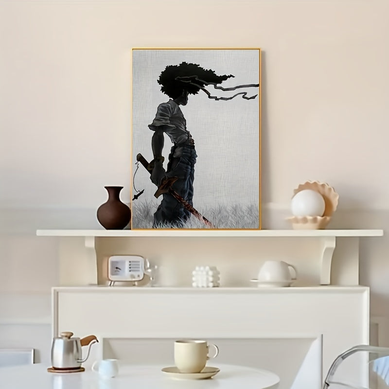 African Samurai Anime Wall Art Canvas Portrait Frameless Room Decor