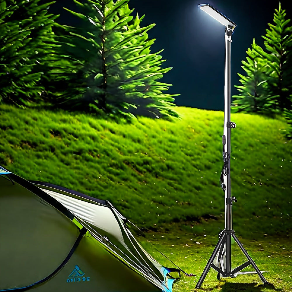 Linterna de camping LED portátil con soporte telescópico, alimentada por USB, resistente al agua y duradera de metal