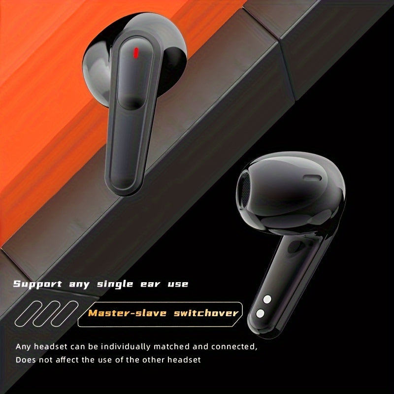 Black and Orange Wireless Earbuds with LED Display Touch Control Type-C Charging for Sports and Gaming