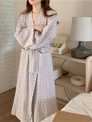 Women's Plaid Heart Print Robe Spring Summer Loose Fit Home Dress