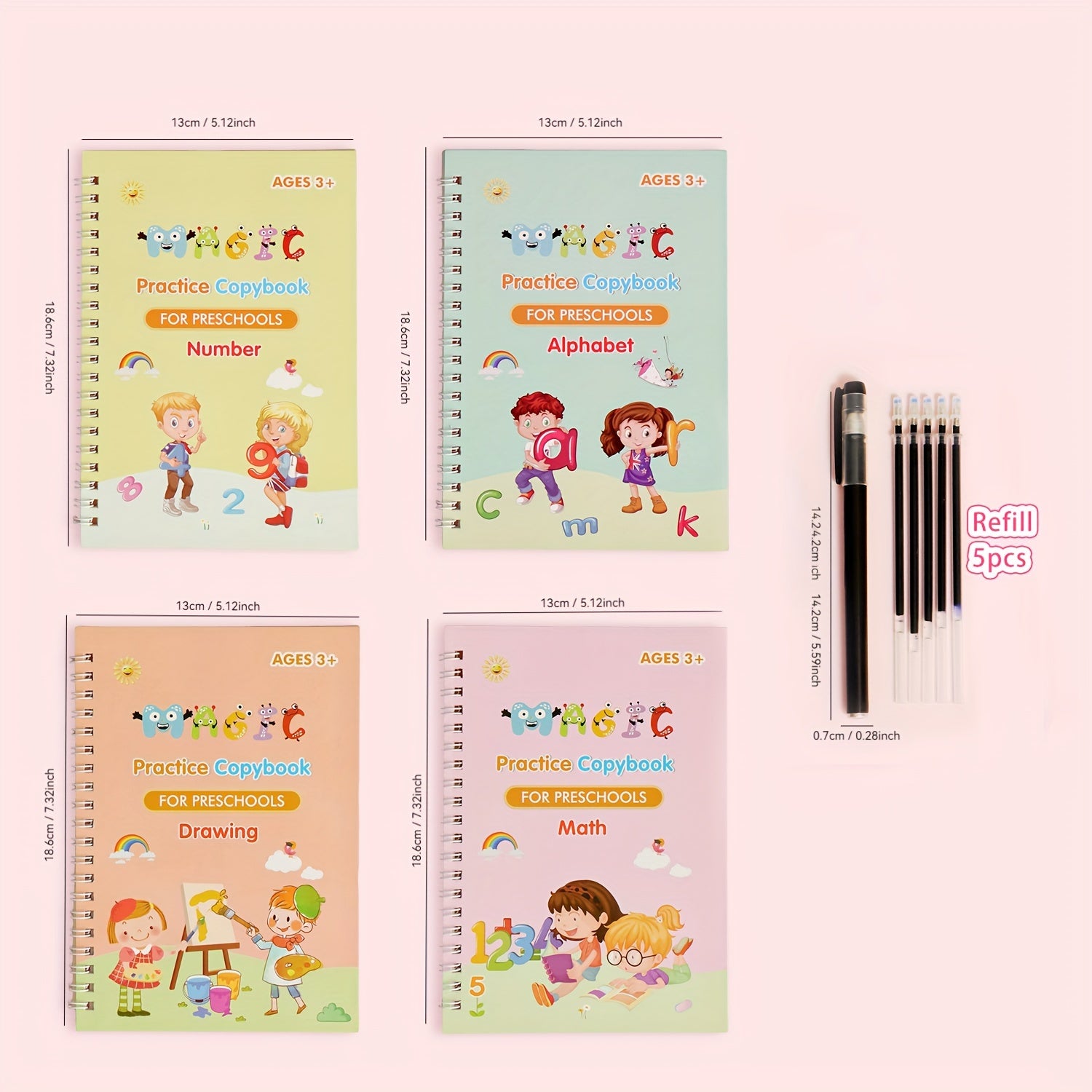 Children's Practice Copybooks Set with Reusable 3D Groove Writing Pad for Kids Ages 3-6