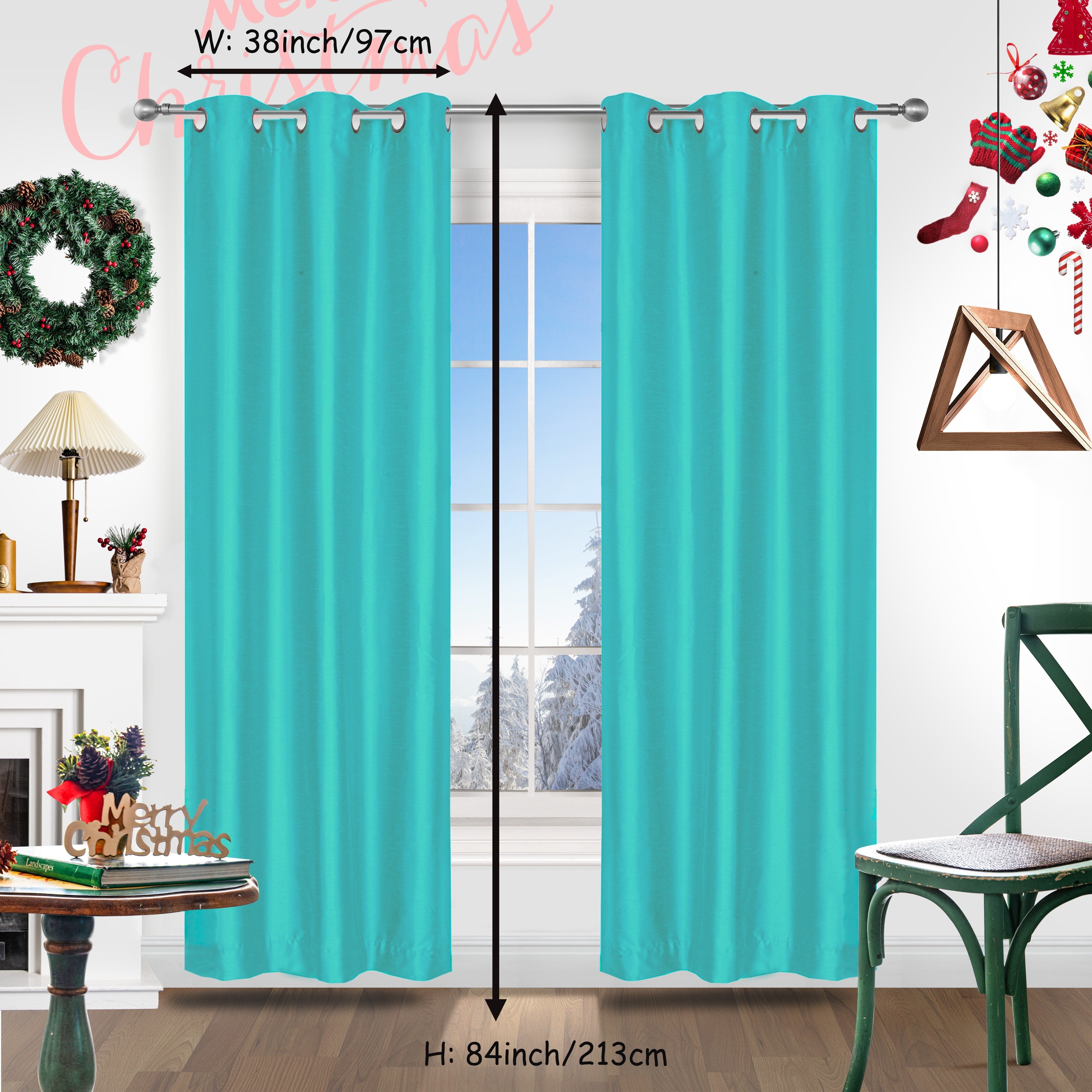 Red Christmas Curtains 2 Pieces Faux Silk Grommet Top for Living Room Bedroom Office