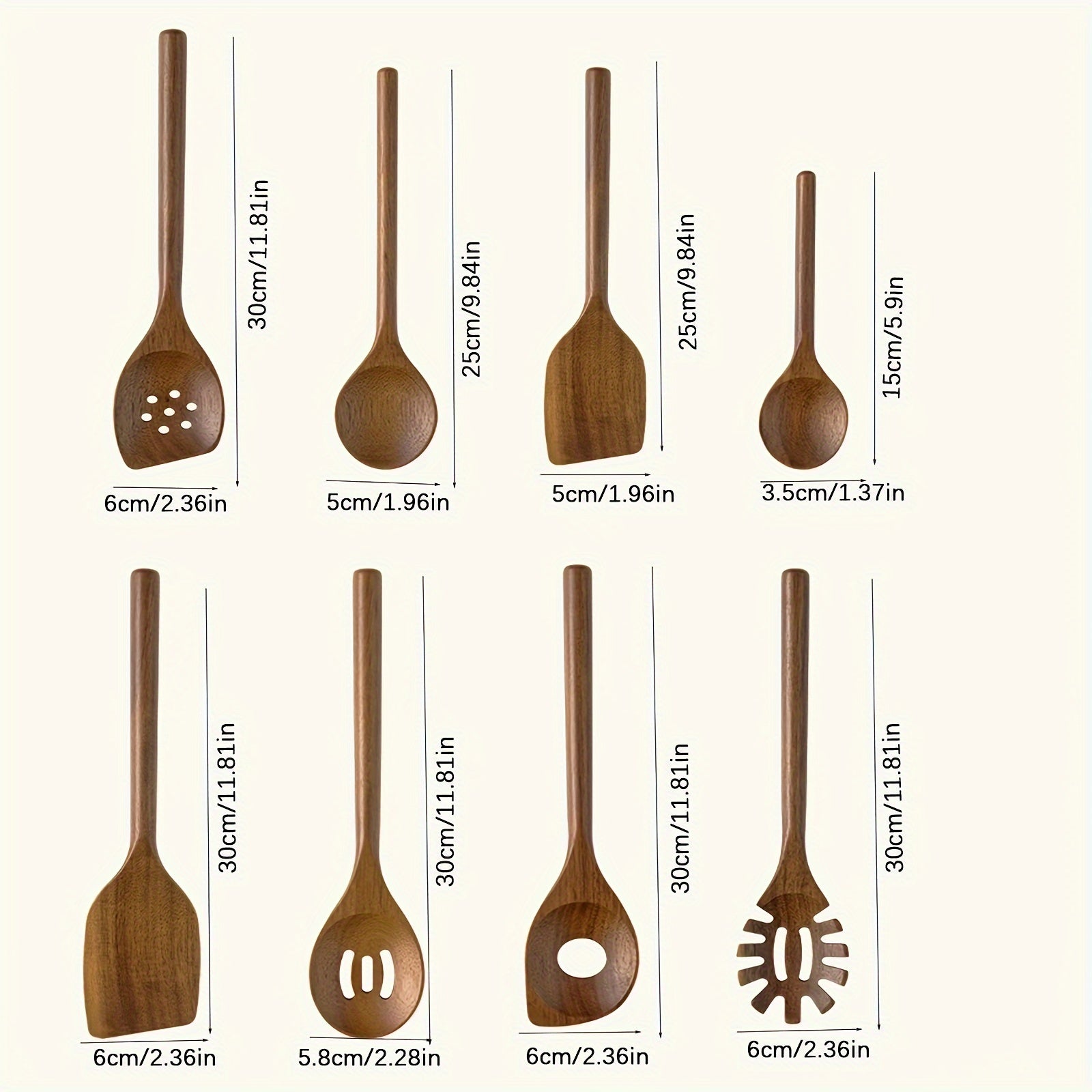 Set of 8 Acacia Wood Kitchen Utensils Non-Stick Heat-Resistant Cooking Tools