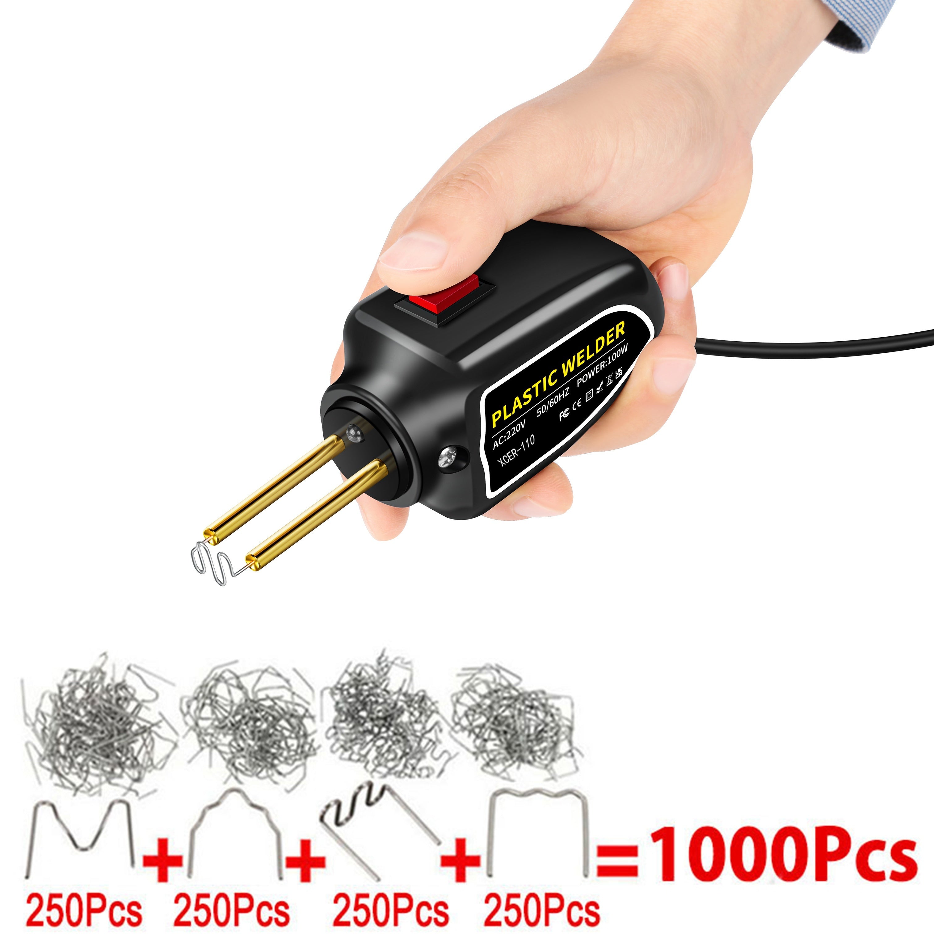 Herramienta de soldadura de plástico portátil de 100W para reparación de coches con grapas y pistola de calor