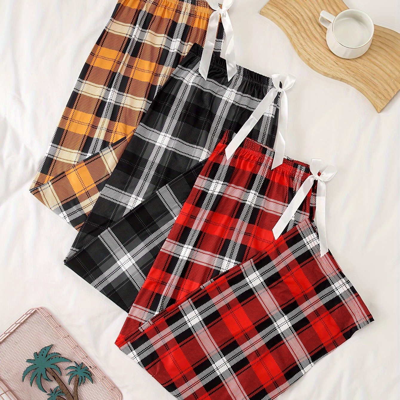 Women's Plus Size Plaid Lounge Pants Elastic Waist Home Wear Trousers