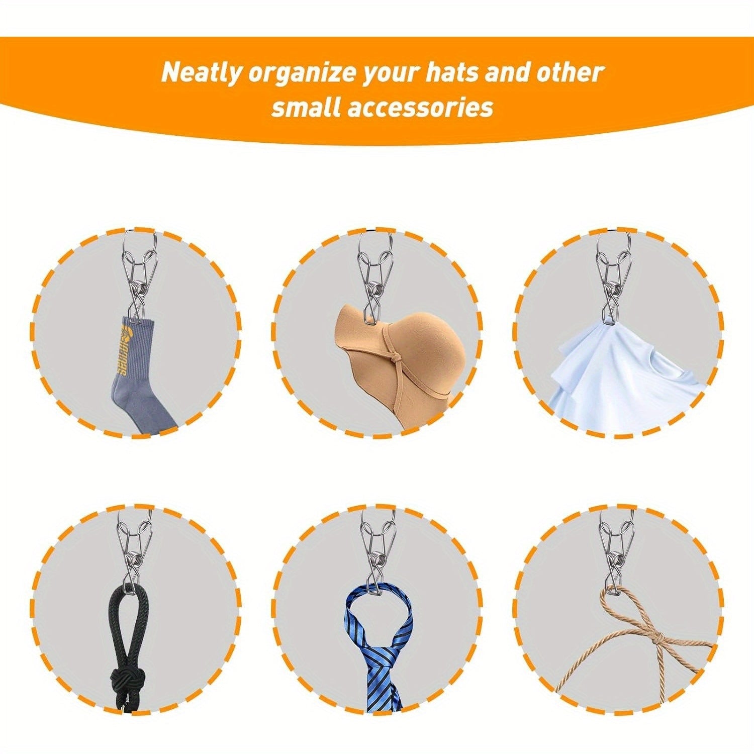 Polyester shlyapa tutqichlari to'plami 2 ta, 20 ta zanglamaydigan po'lat kliplar bilan, shlyapa, paypoq, galstuk uchun