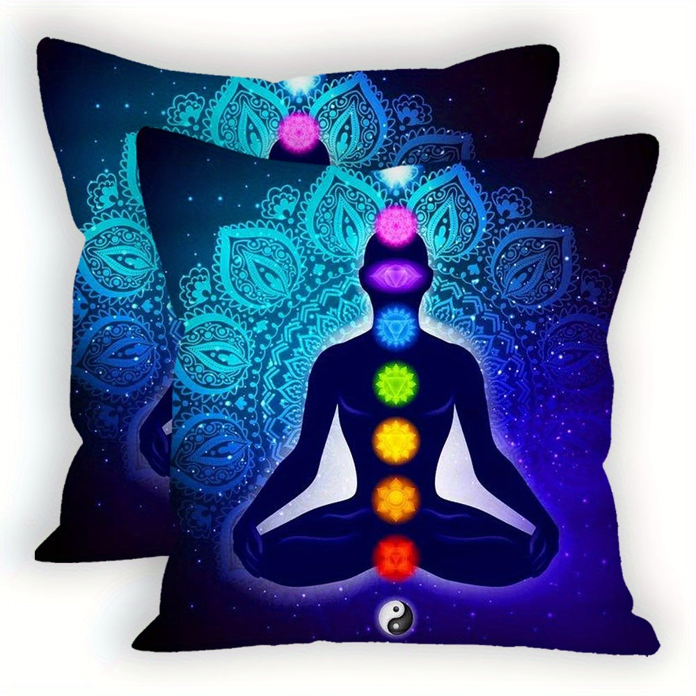 Two-Pack Yoga Meditation Chakra Art Throw Pillow Covers 45.72cm Square Polyester Washable Fade-Resistant