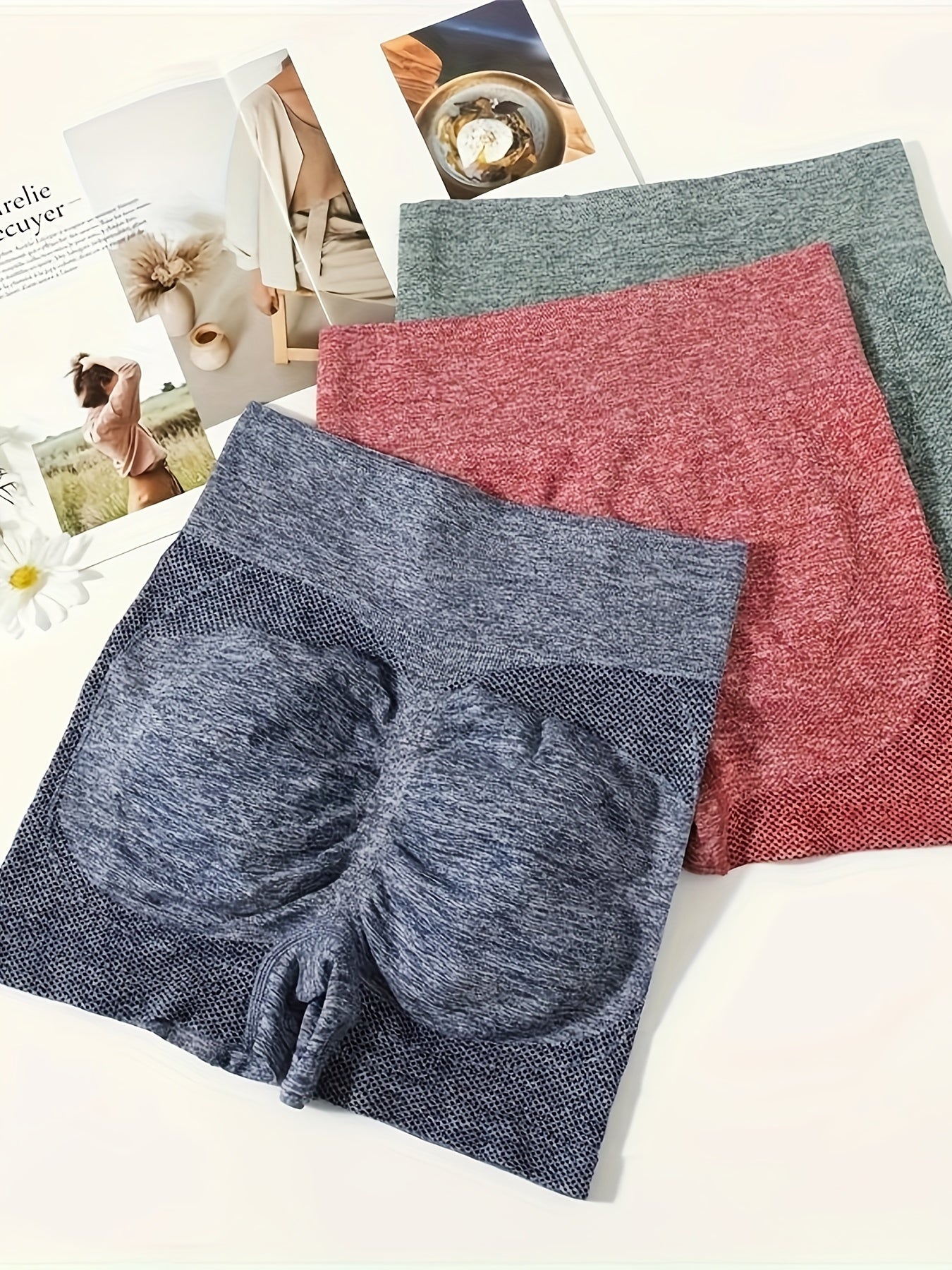 Women High-Waisted Tummy Control Yoga Shorts Solid Color Peach Lift Butt Enhancing Workout Shorts