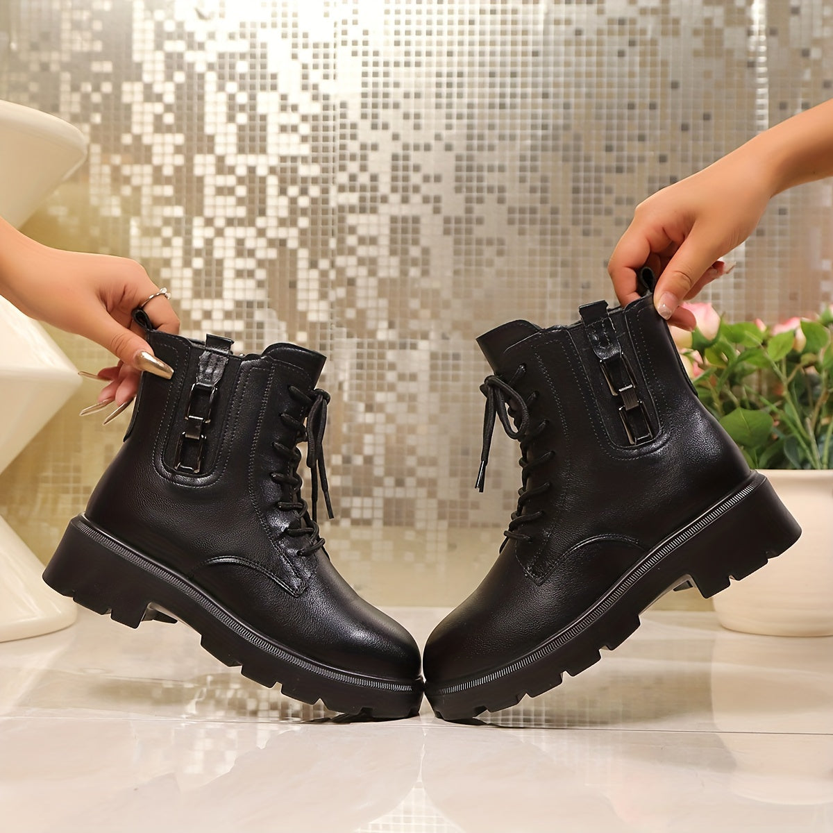 Women's Winter Faux Leather Slip-Resistant Casual Knee-High Boots with Zipper