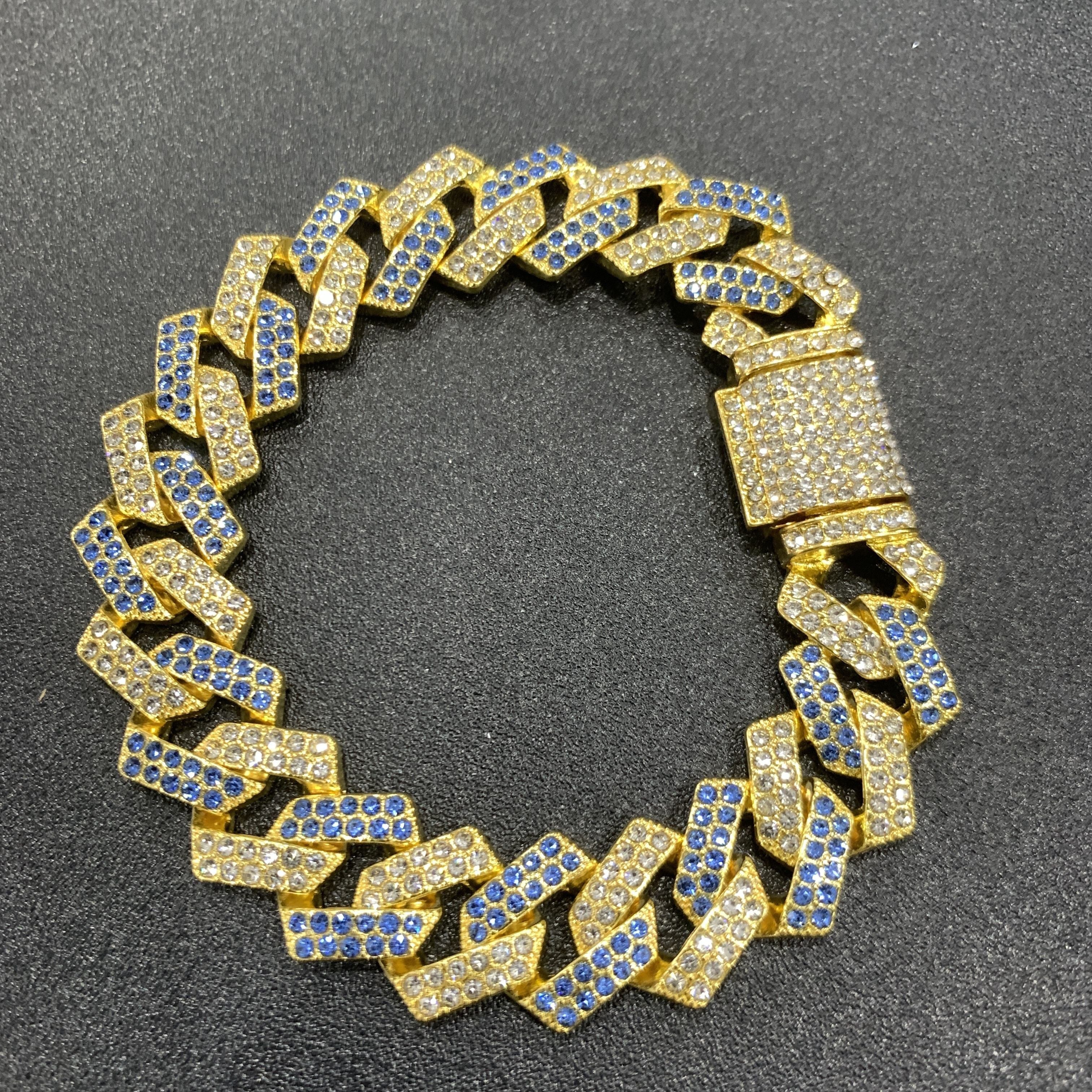 Men's Silver Pink Blue Cuban Link Chain Iced Out Lab Faux Diamonds Miami Necklace Choker