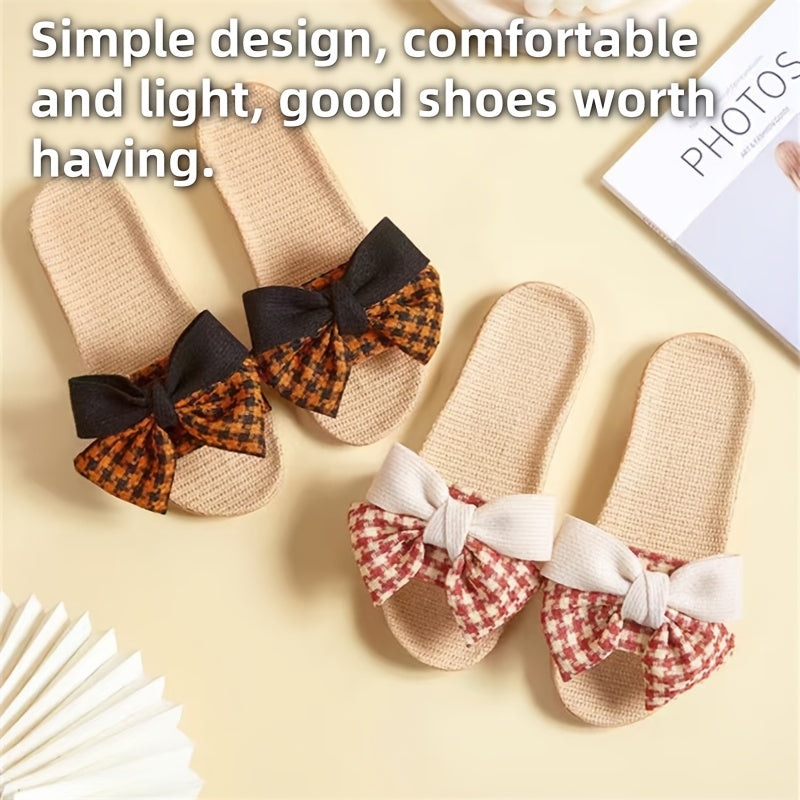 Women Linen Bowknot Slippers Lightweight Indoor Outdoor Home Shoes