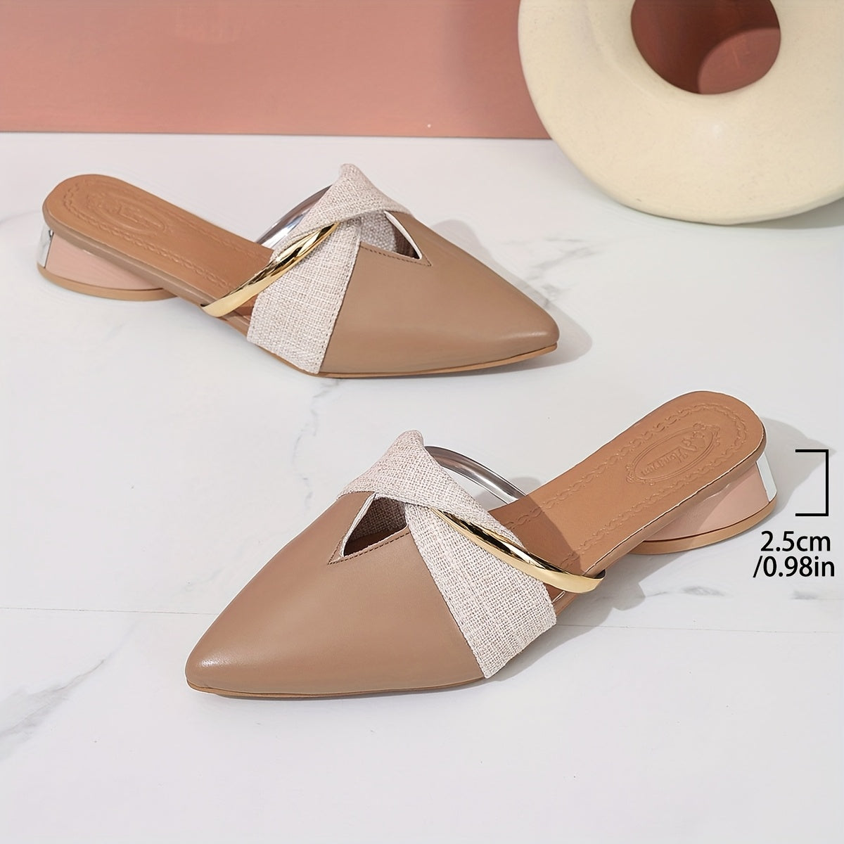 Women's Summer Leather Pointed Toe Sandals with Thick Heel and Support