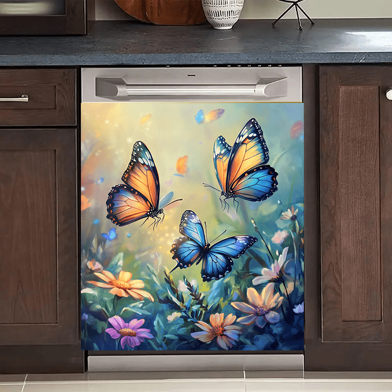 Iridescent Butterfly Dishwasher Magnet Waterproof PVC Floral Kitchen Decor