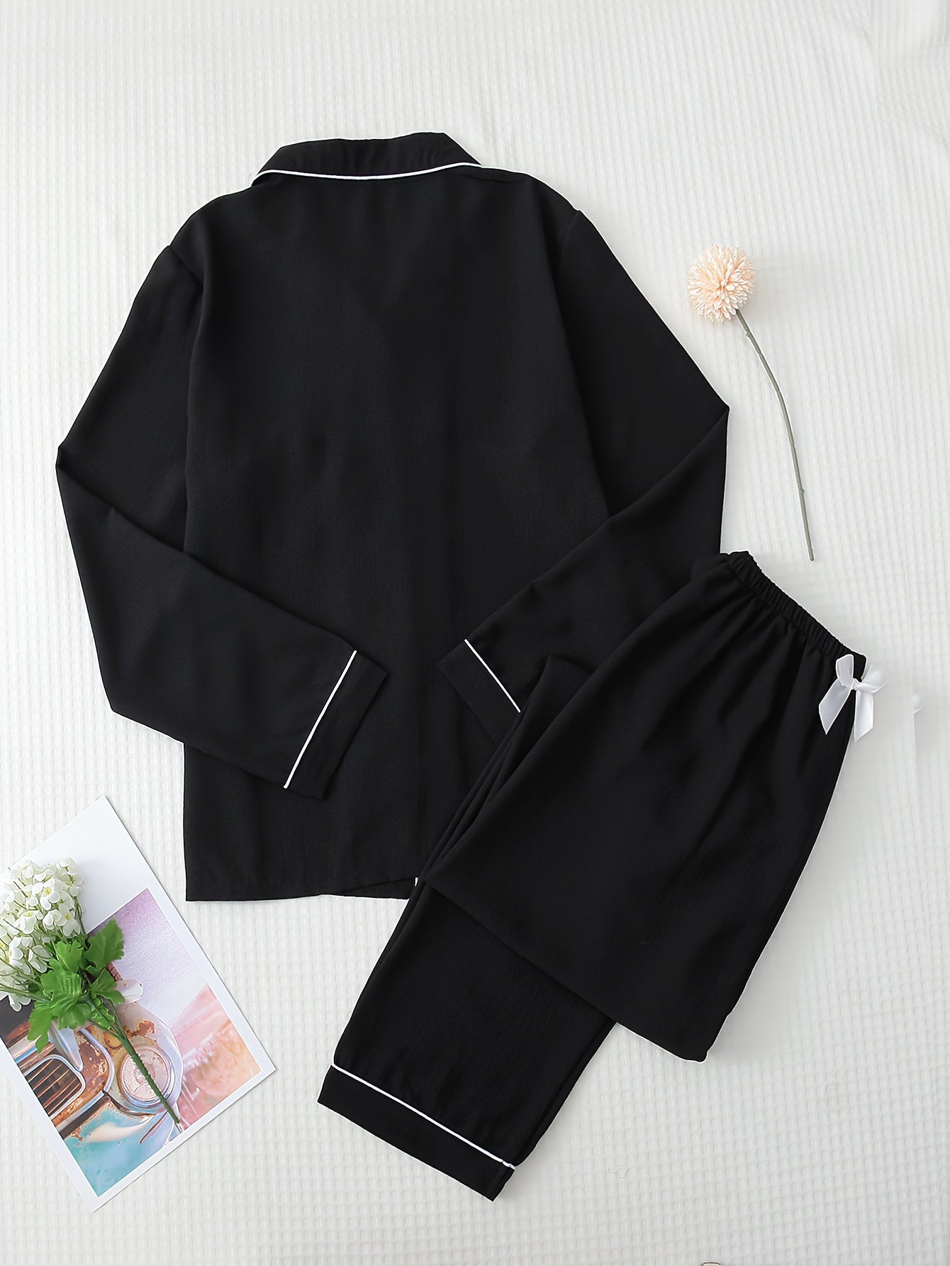 Women's Heart Print Pajama Set Long Sleeve Button Top Elastic Waistband Pants Fall Lounge Sleepwear