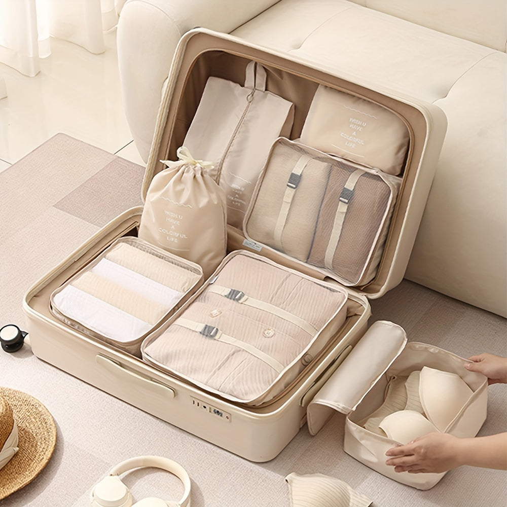 Juego de bolsas organizadoras de viaje impermeables con siete piezas para ropa, zapatos y calcetines