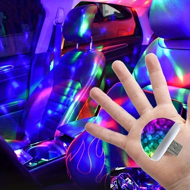 Mini Voice-Controlled LED Party Light for Car, Rotating Disco Atmosphere