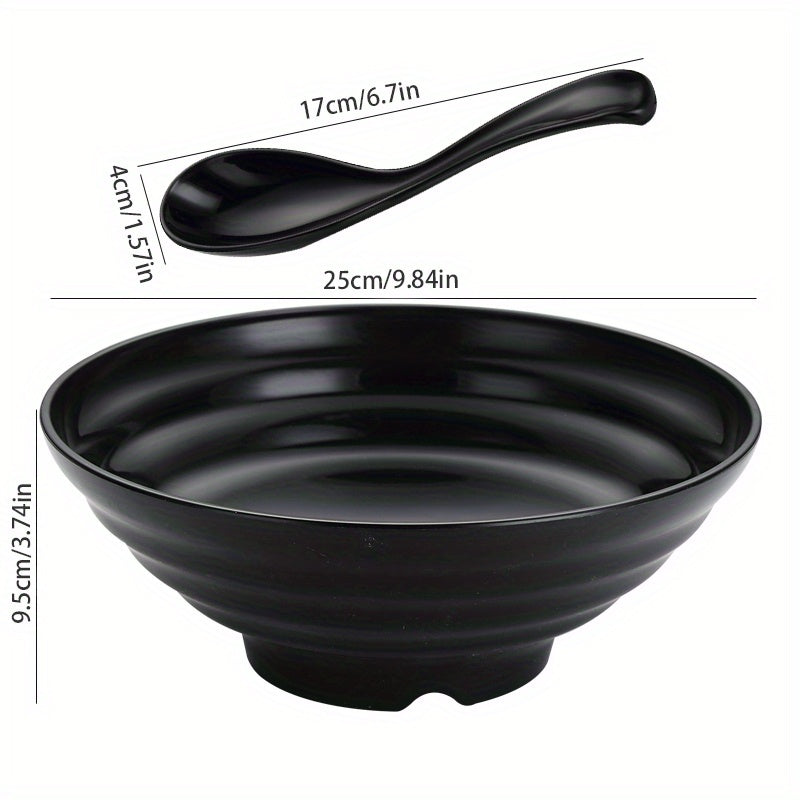 Unbreakable Black Ramen Bowl Set with Spoon Large Dishwasher Safe Microwave Safe