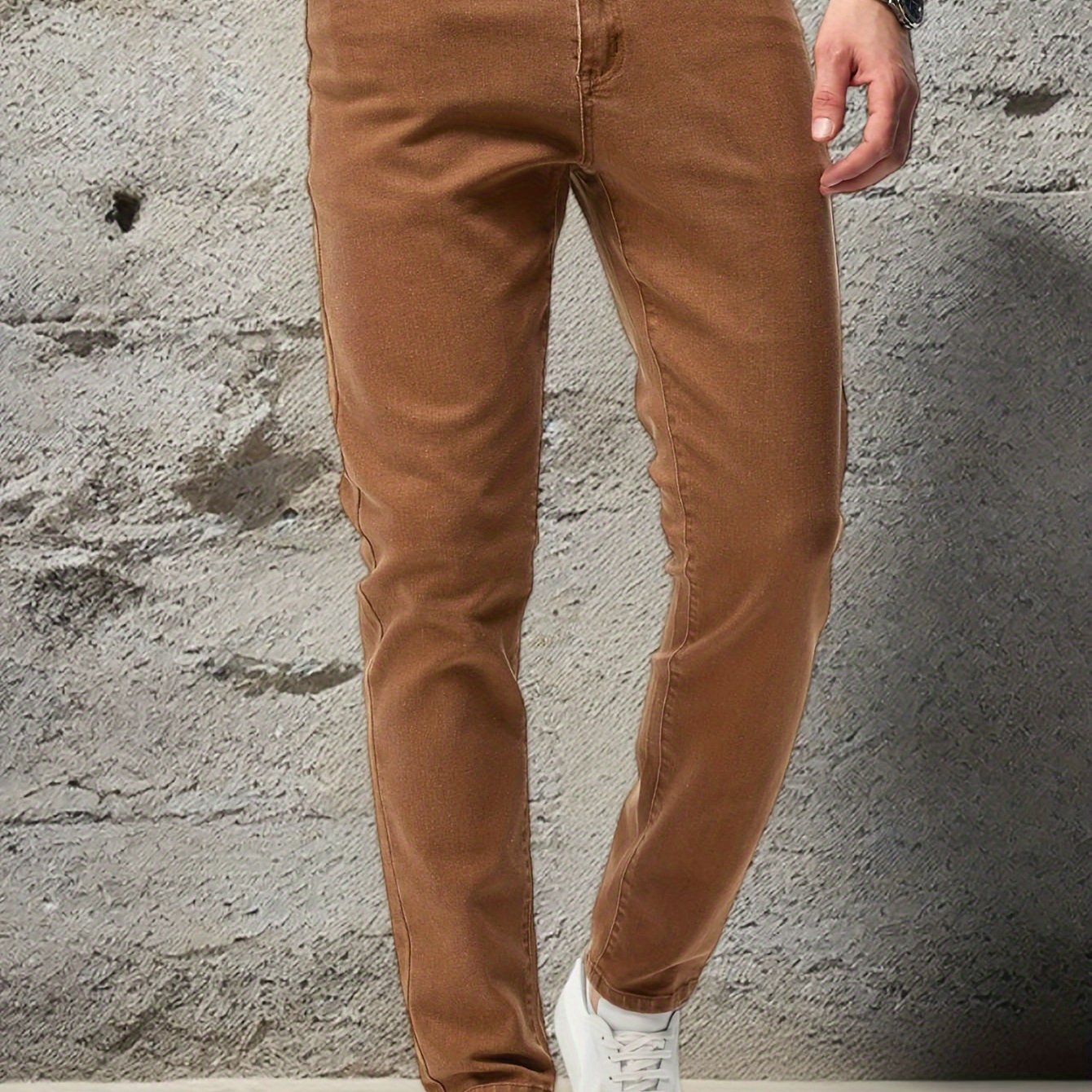 Men's Slim Fit Denim Jeans Solid Color Casual Stretch Woven All-Season