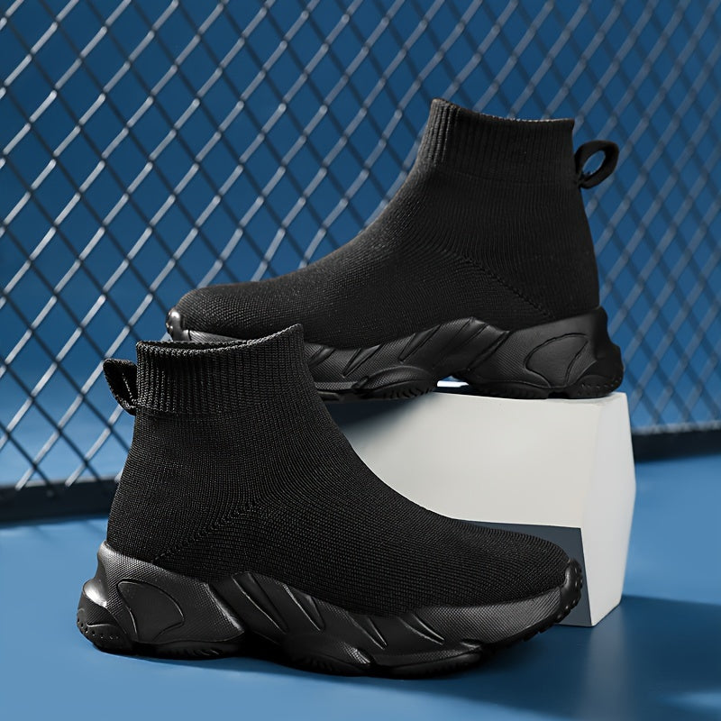 Zapatillas altas para mujer de color sólido, zapatillas slip-on de punto, cómodas y elásticas