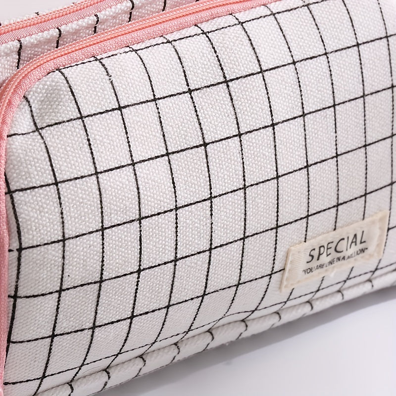 Canvas Triangle Pen Bag with Large Capacity Portable Office Stationery Storage Pencil Case