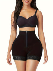 High Waist Shaping Panties with Lace Trim Zipper Tummy Control Breathable Women's Underwear