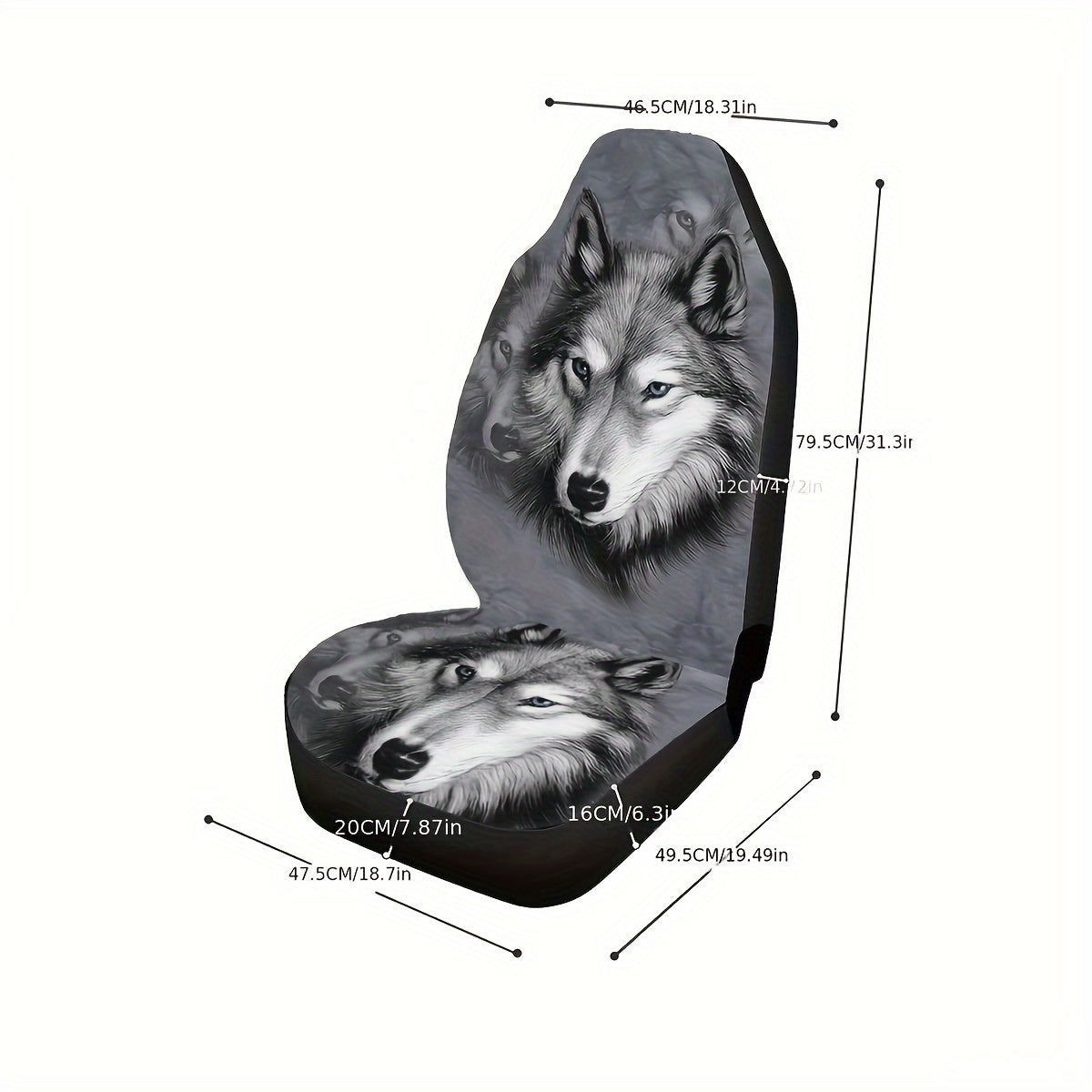 Universal Car Seat Cover Large Gray Wolf Print Durable Seat Protector