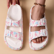 Women's Breathable Leopard Print Slide Sandals with Adjustable Buckles