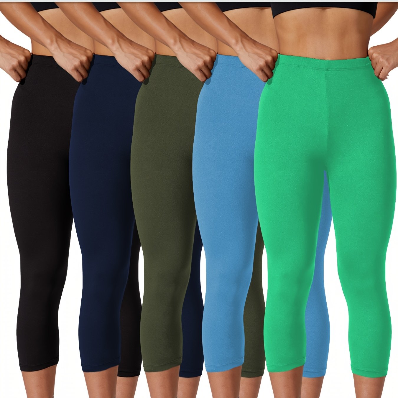 Women's Plus Size Soft Capri Leggings High Waist Yoga Workout Black Navy Blue