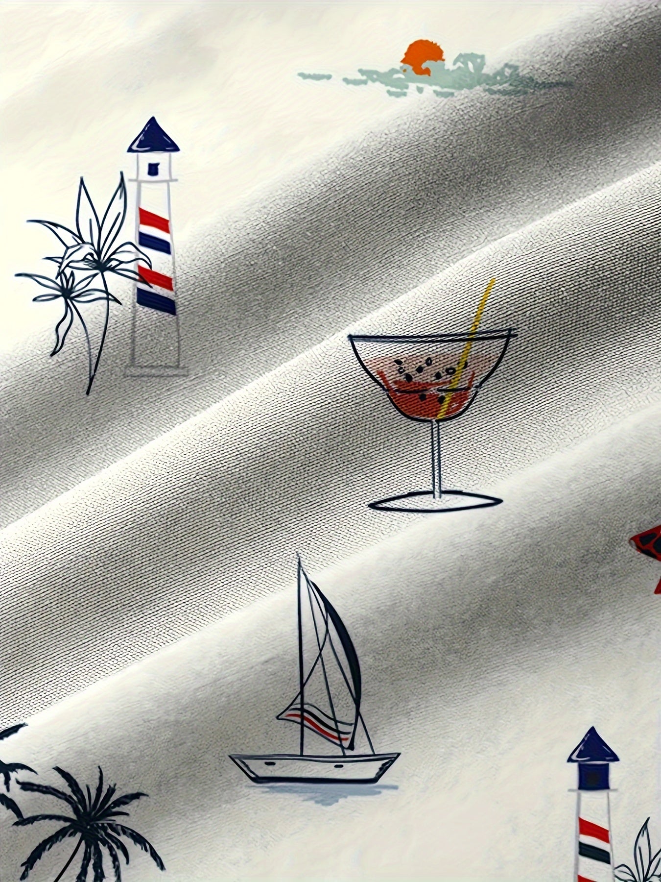 Men's Plus Size Hawaiian Shirt with Coconut Tree Sailboat and Lighthouse Print Short Sleeve Button-Up