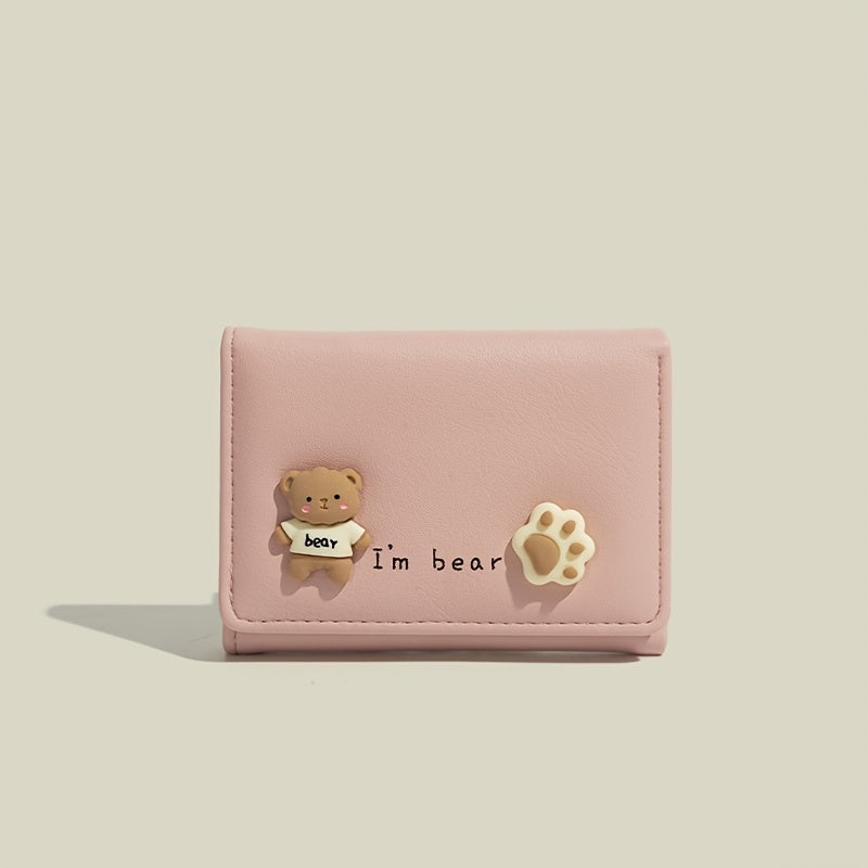 Стильный компактный складной кошелек для женщин с милым мультяшным дизайном и тонким искусственным кожаным держателем для карт.