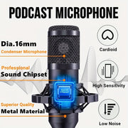 Podcast Equipment Bundle with Audio Interface Microphone and Accessories for Recording Streaming and Broadcasting