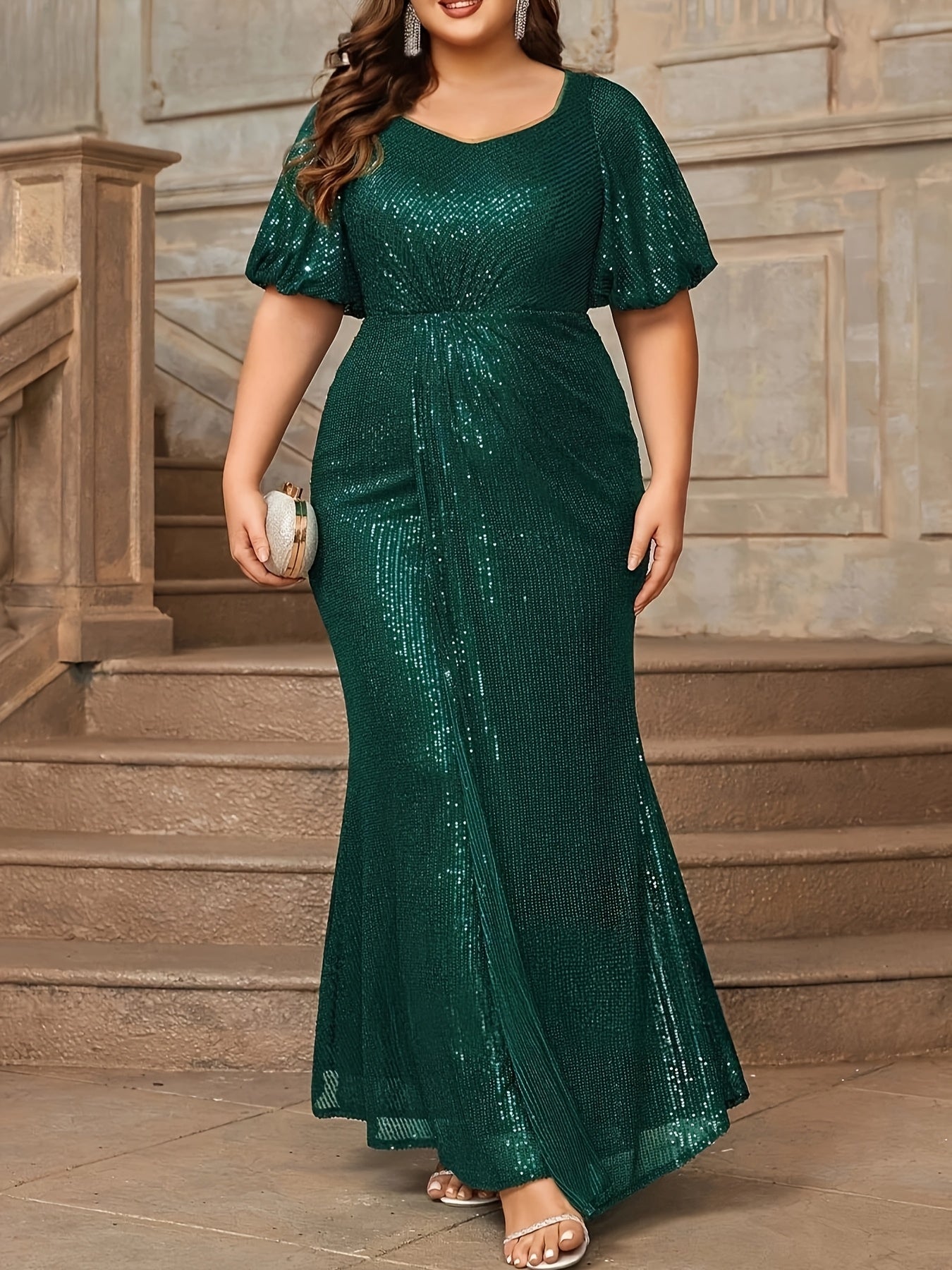 Women's Plus Size Sequin Mother Dress Evening Gown Plus Size Black