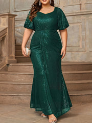 Women's Plus Size Sequin Mother Dress Evening Gown Plus Size Black