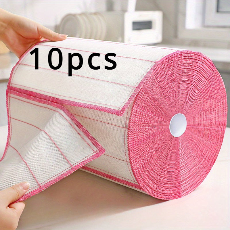 Juego de 10 toallas de microfibra para cocina 30cm absorbentes, resistentes al aceite, con borde rosa