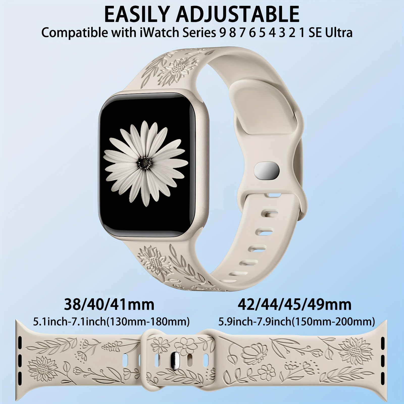 Women's Floral Silicone Apple Watch Band Compatible with Series 1-9 and Ultra